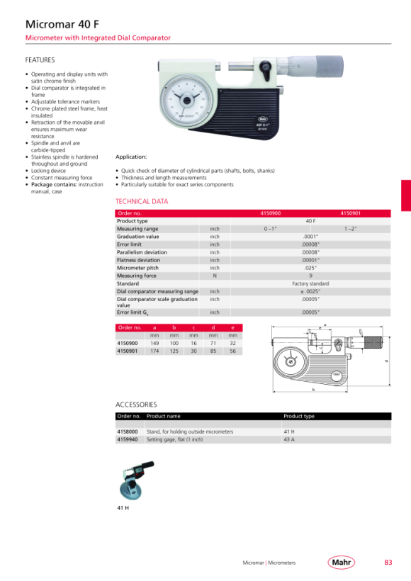 Mahr 40 FC Dial Micrometer 25-50 mm Ceramic tipped w.c. 4150201