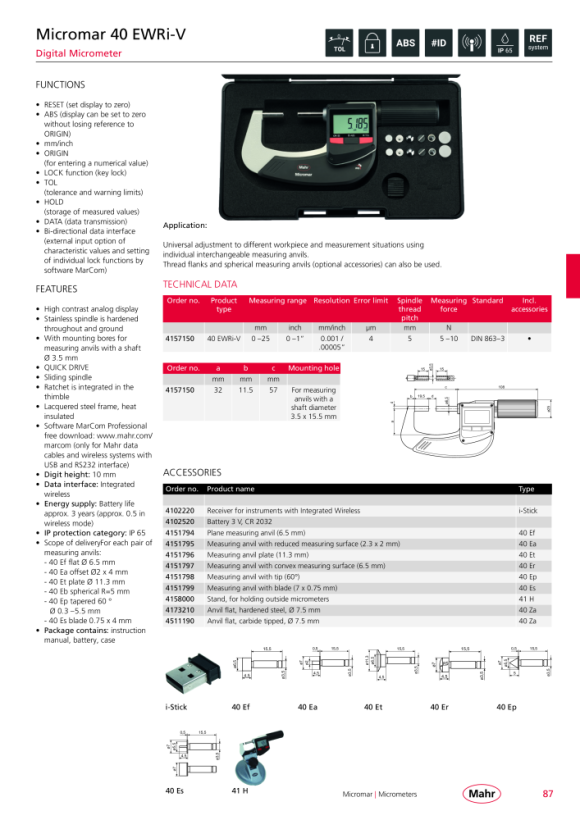 Mahr 40 TSZ/1003 Z Stand-Meas. 0-2? incluye puntero de precisión mK 4154930