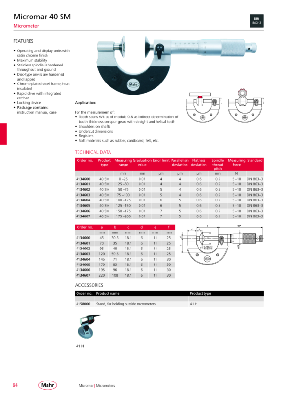 Mahr 40 EWRi-S cavar. micrómetro 50-75 mm con radio mK 4157143