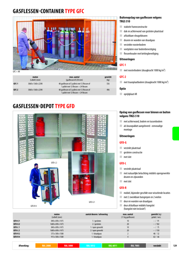 BAUER Gasflescontainer GFC-B/W M2, gelakt, RAL 9002 grijs wit 4477-32-1000-18