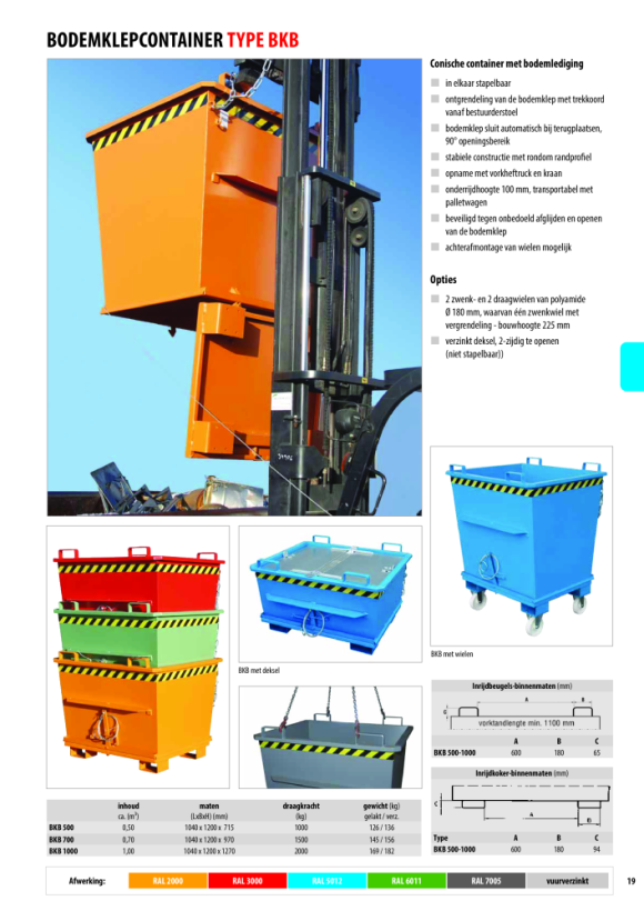 BAUER Scharnierende bodemcontainer BKB 700, gelakt, RAL 5012 lichtblauw 4417-19-0000-3