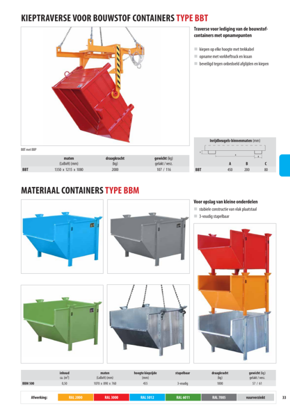 BAUER Kanteltraverse voor BBT container voor bouwmaterialen, gelakt RAL 7005 muisgrijs 4511-08-0000-5