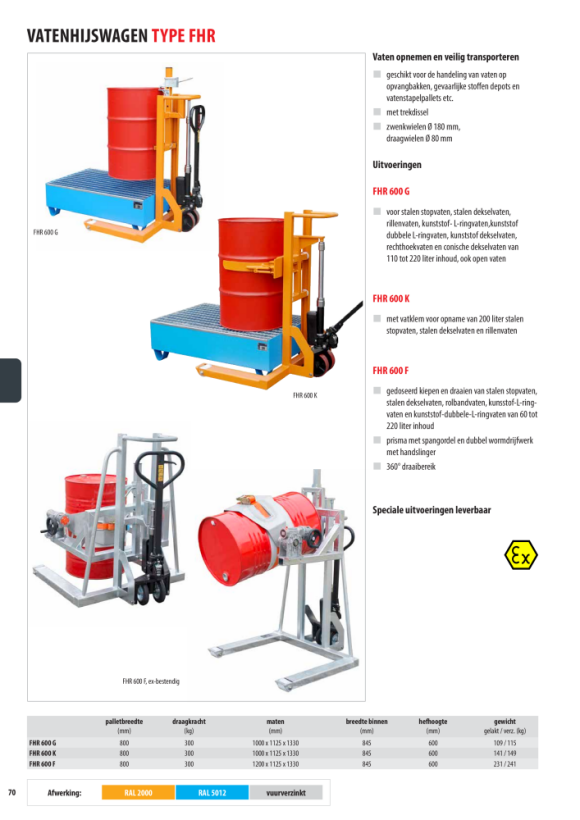 BAUER Vatheftrolley FHR 600 F, gelakt, RAL 5012 lichtblauw 4419-11-0000-3