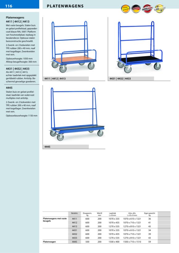 fetra Inzetbeugel - hoogte 600 mm - toebehoren - voor platenwagen 4465 + 4465-1 6016