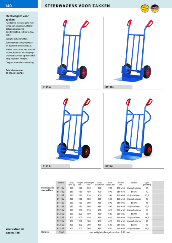 fetra stalen buiswagen met massief rubberen wielen 260 x 56 mm B1216V