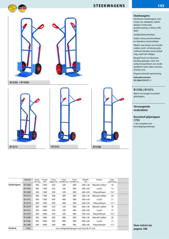 fetra Stapelwagen, luchtbanden 260 x 85 mm B1330L