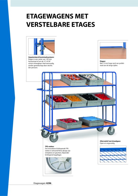 fetra Etagewagen met 3 etages, laadvlak 1.250 x 610 mm 4295