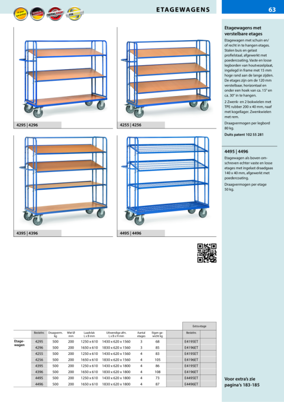 fetra Etagewagen met 3 etages, laadvlak 1.250 x 610 mm 4295