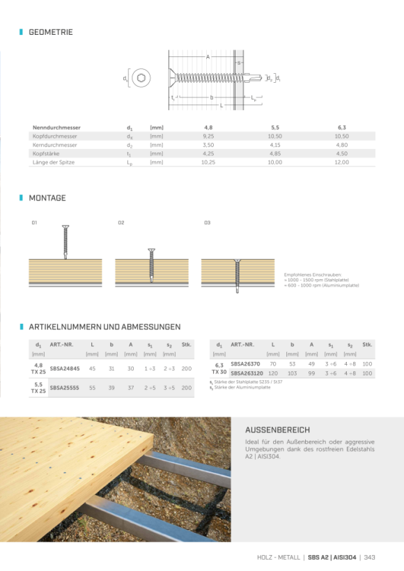 RothoBlaas Holz Technic ?SBS A2 AISI304 SCHROEF 4,8X45 SBSA24845