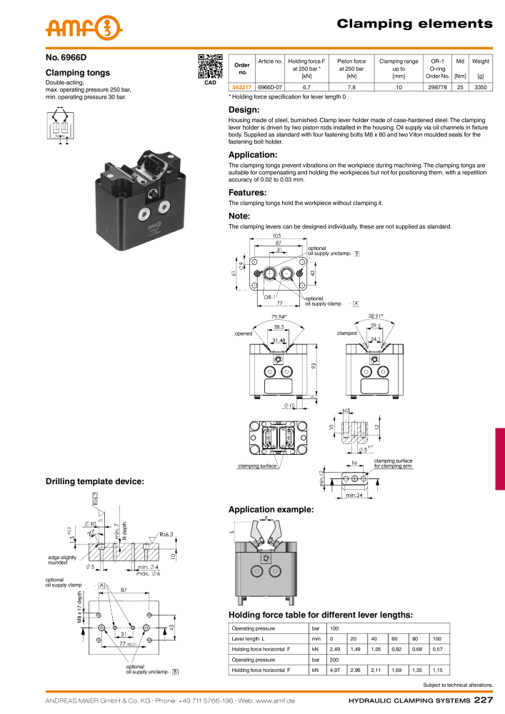 AMF Catalogue Hydraulic clamping systems Nb. : 2023 - Page 227