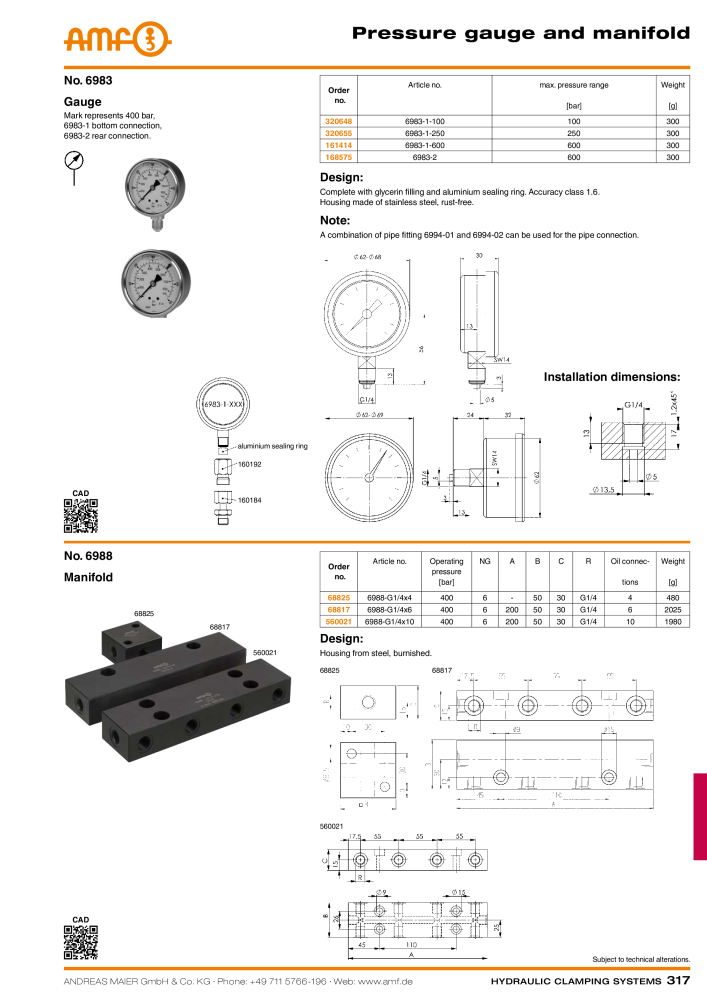 AMF Catalogue Hydraulic clamping systems Nb. : 2023 - Page 317