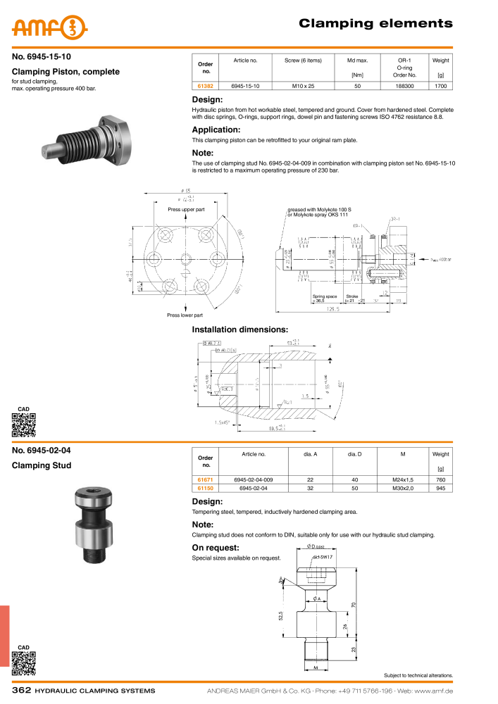 AMF Catalogue Hydraulic clamping systems Nº: 2023 - Página 362