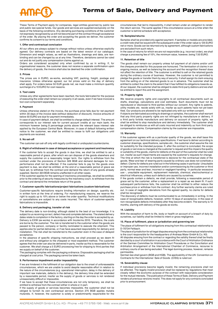 AMF Catalogue Hydraulic clamping systems NR.: 2023 - Side 371