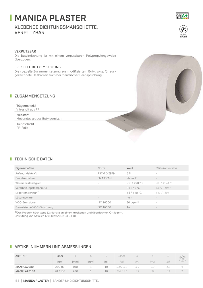 Rothoblaas - Bänder, Dichtungsmittel  und Bahnen NR.: 20233 - Seite 138