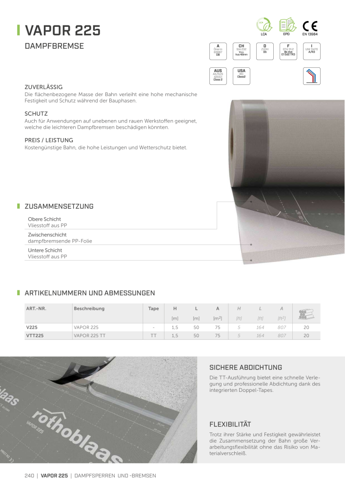 Rothoblaas - Bänder, Dichtungsmittel  und Bahnen Nb. : 20233 - Page 240