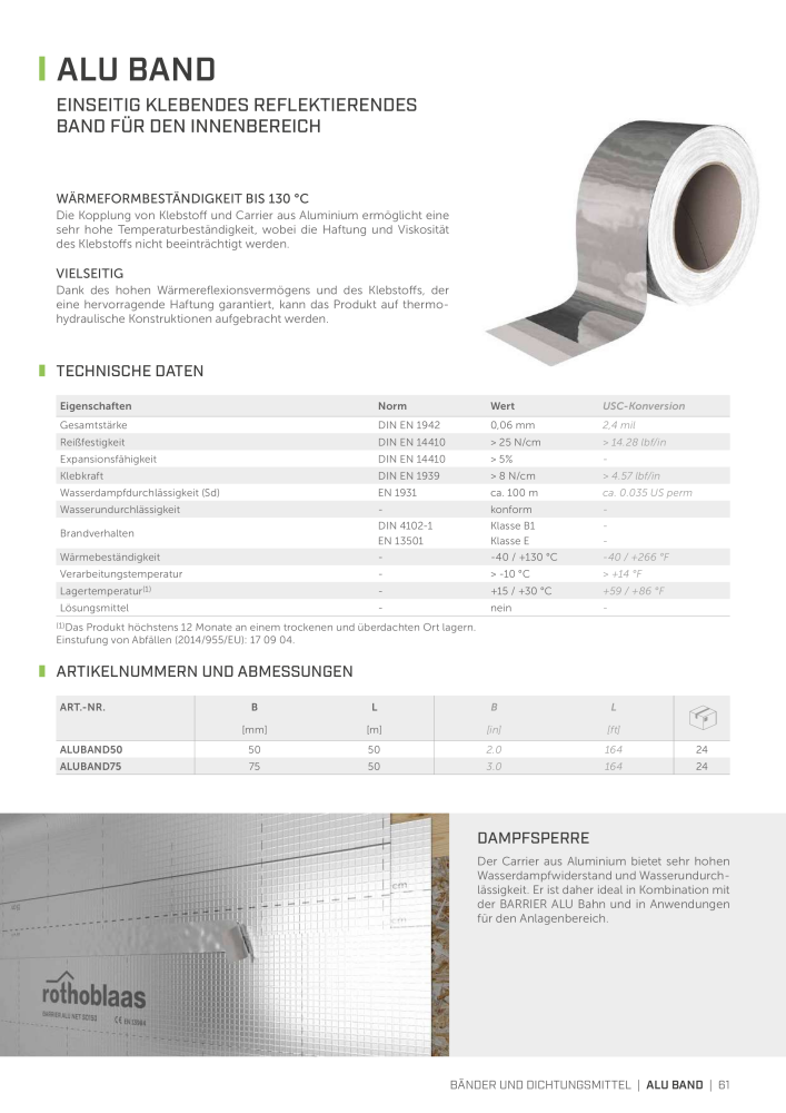 Rothoblaas - Bänder, Dichtungsmittel  und Bahnen NR.: 20233 - Seite 61
