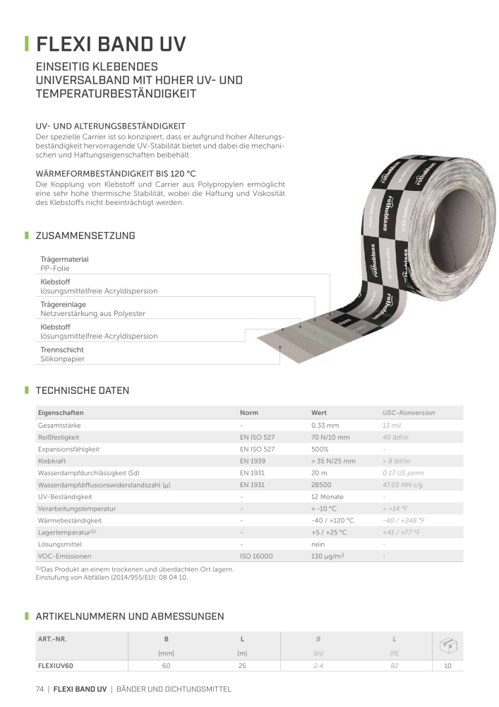 Rothoblaas - Bänder, Dichtungsmittel  und Bahnen Nb. : 20233 - Page 74