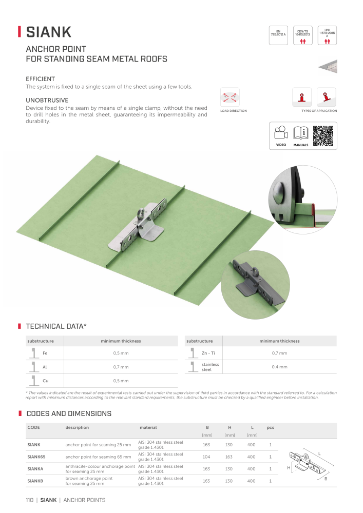 Rothoblaas - Fall Protection Nb. : 20242 - Page 110