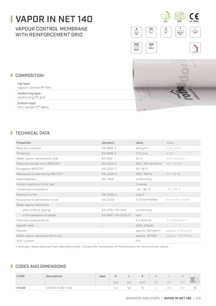 Rothoblaas - Tapes, Sealants and Membranes NR.: 20245 - Strona 219