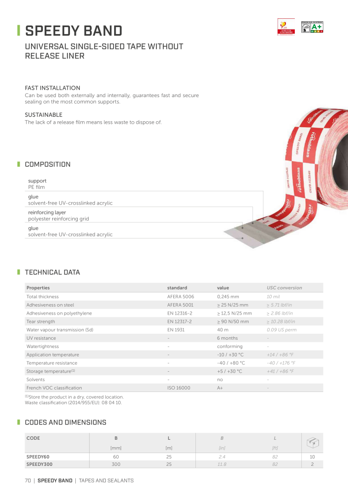 Rothoblaas - Tapes, Sealants and Membranes Nb. : 20245 - Page 70