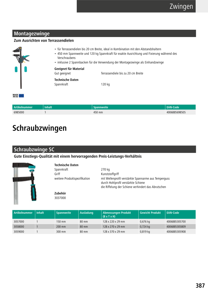 Wolfcraft Hauptkatalog Werkzeuge Nb. : 2026 - Page 389