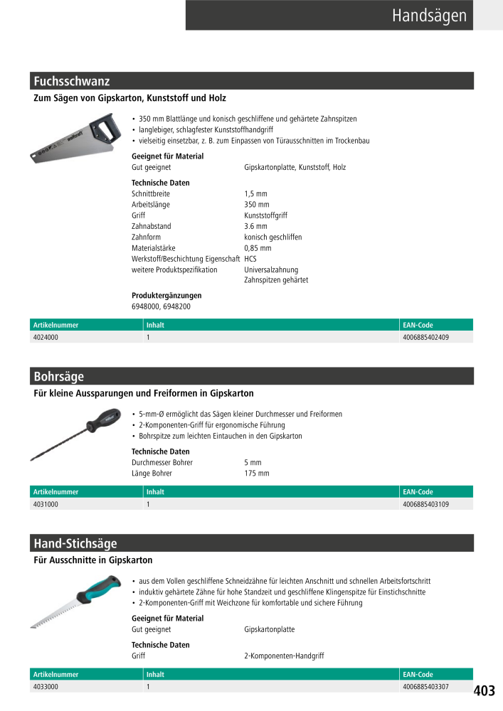 Wolfcraft Hauptkatalog Werkzeuge NR.: 2026 - Seite 405