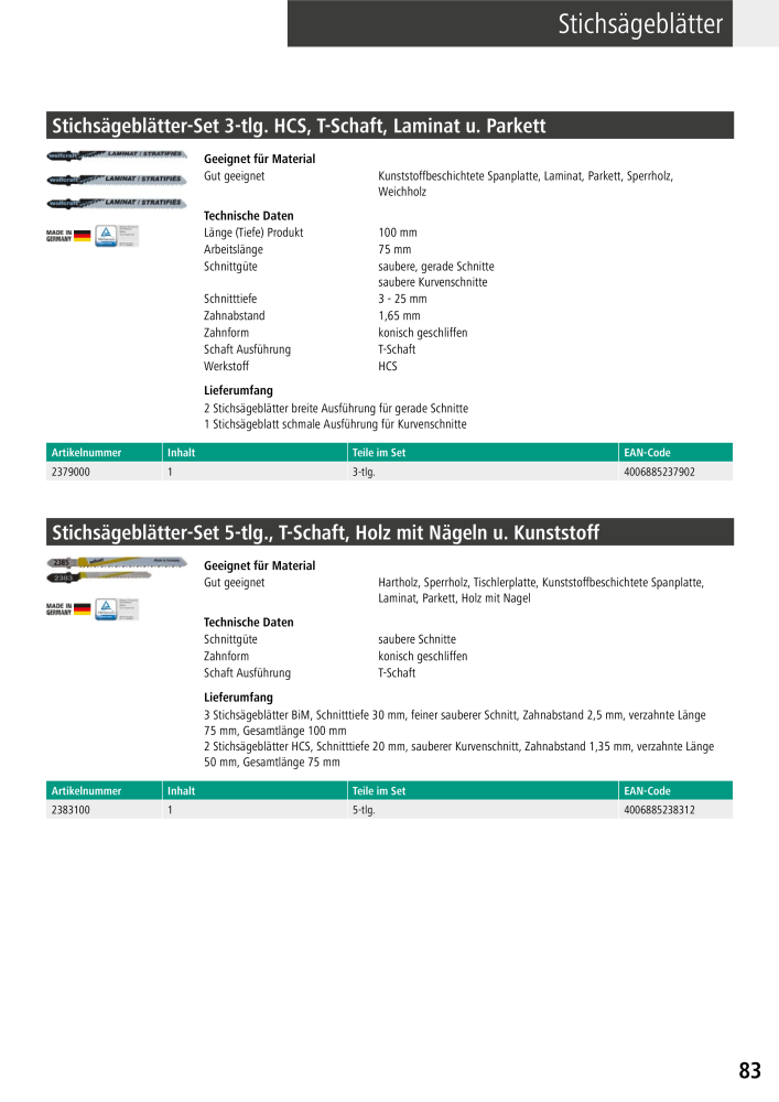 Wolfcraft Hauptkatalog Werkzeuge Nb. : 2026 - Page 85