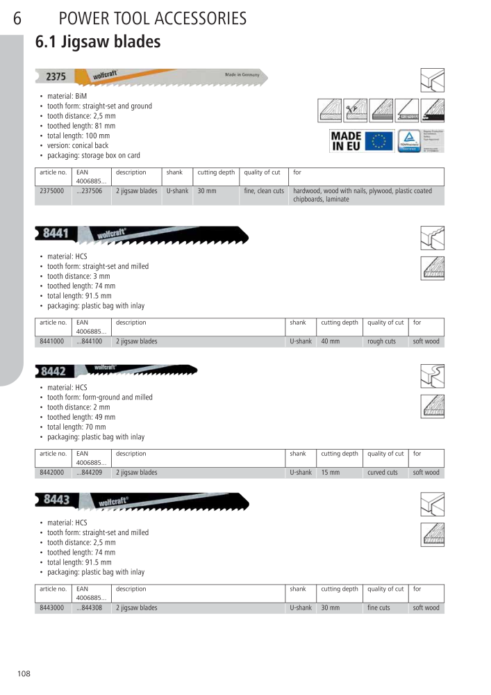 Wolfcraft Main Catalogue Tools Nb. : 2027 - Page 108