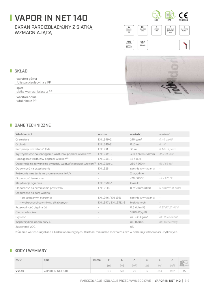 Rothoblaas - Taśmy, uszczelniacze i wstęgi Nb. : 20283 - Page 219