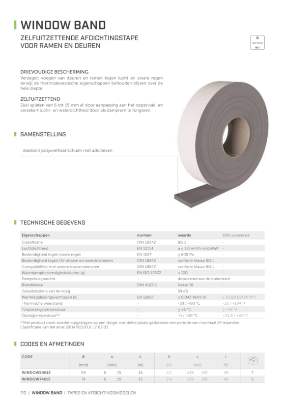 RothoBlaas RAAMBAND GRIJS 6-15MM 54MMX15M WINDOW54615