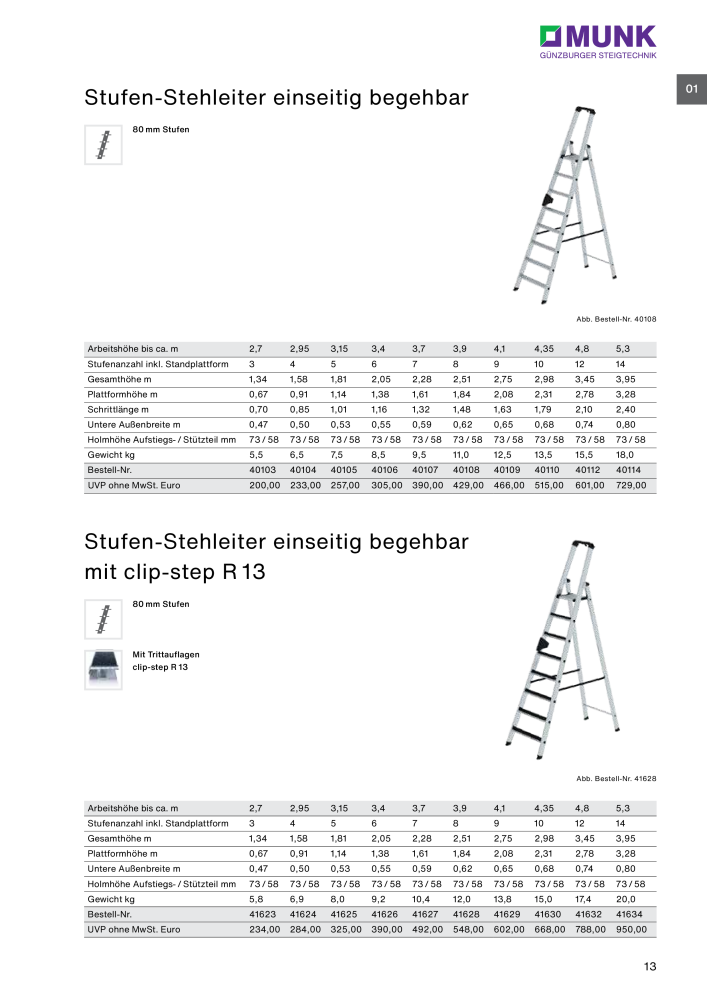 MUNK - Leitern, Plattformen, Podesttreppen und FlexxLift NR.: 20318 - Seite 13