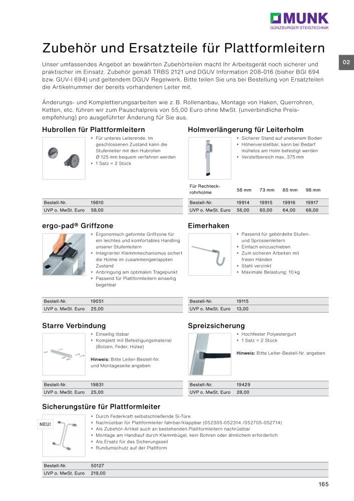 MUNK - Leitern, Plattformen, Podesttreppen und FlexxLift NR.: 20318 - Seite 165