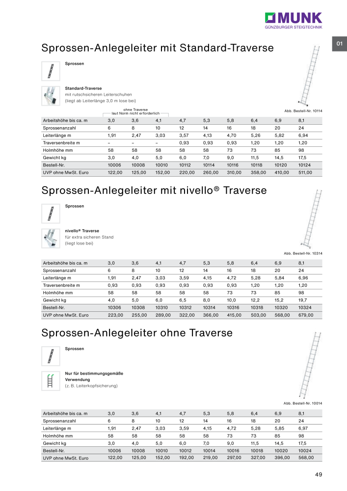 MUNK - Leitern, Plattformen, Podesttreppen und FlexxLift NR.: 20318 - Seite 49