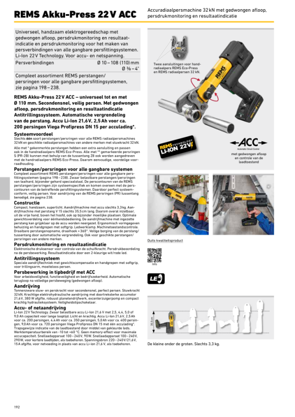 REMS Draadloze pers 22V ACC Basispakket 576010 R220