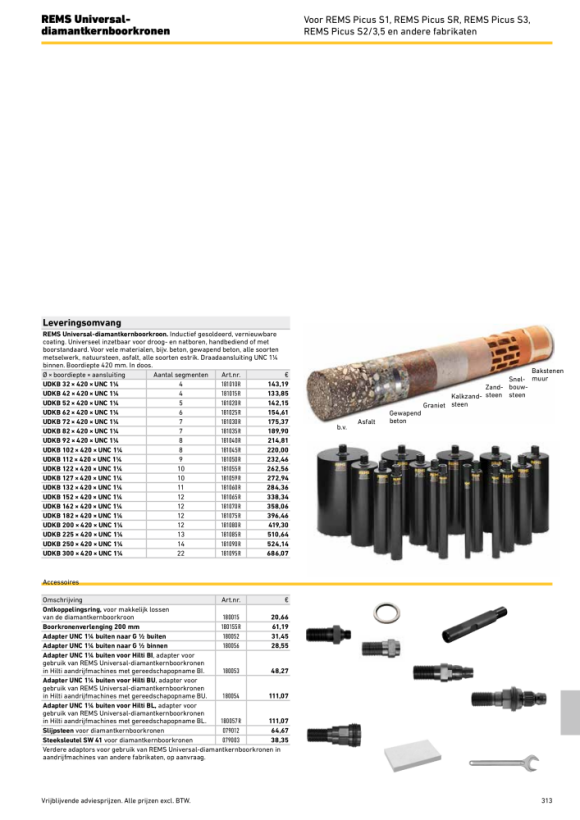 REMS Universele diamantkernboren UDKB 112x420xUNC 1 1/4 181050 R