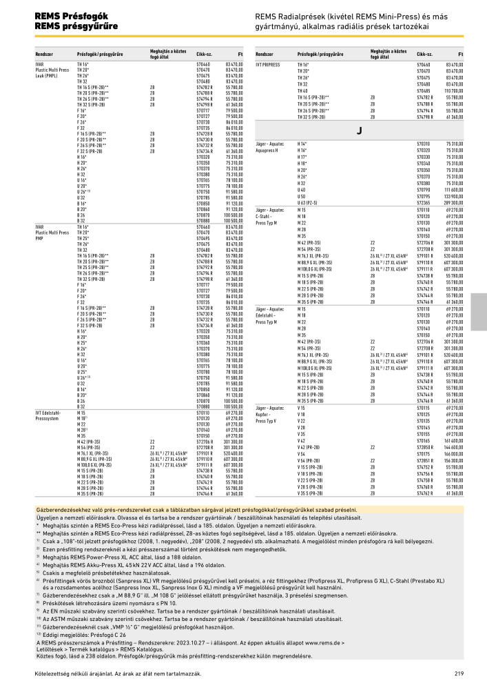 REMS Főkatalógus csőfeldolgozás Nº: 20324 - Página 219