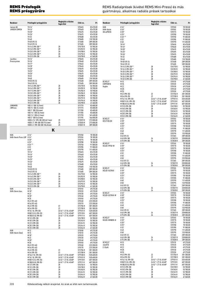 REMS Főkatalógus csőfeldolgozás NR.: 20324 - Pagina 220