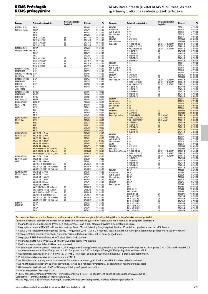 REMS Főkatalógus csőfeldolgozás NR.: 20324 - Pagina 225