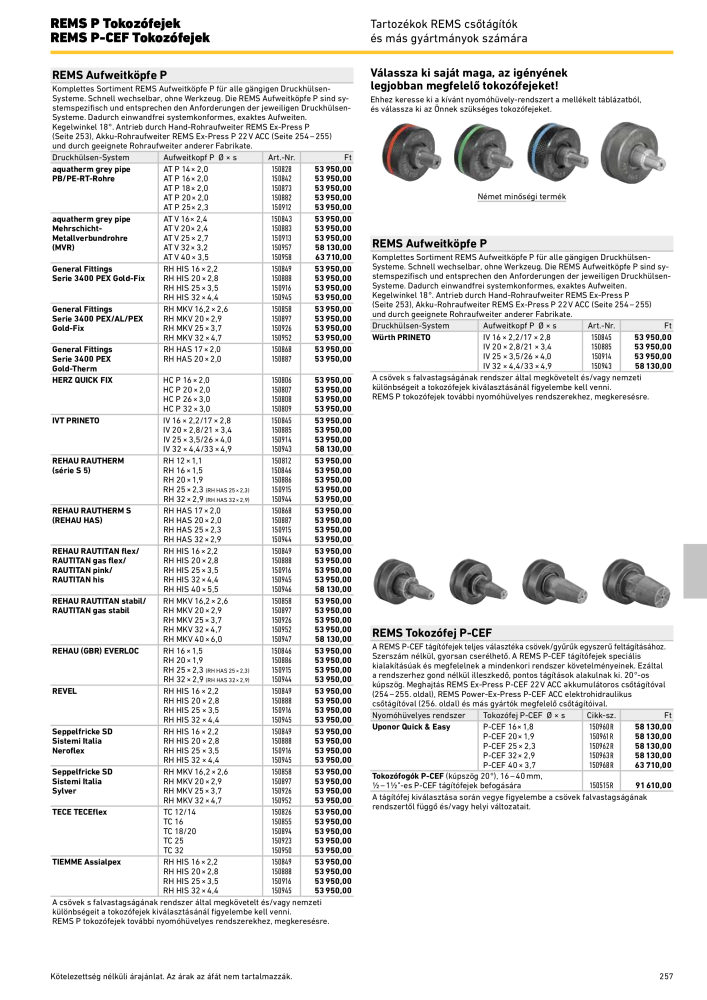 REMS Főkatalógus csőfeldolgozás NR.: 20324 - Pagina 257