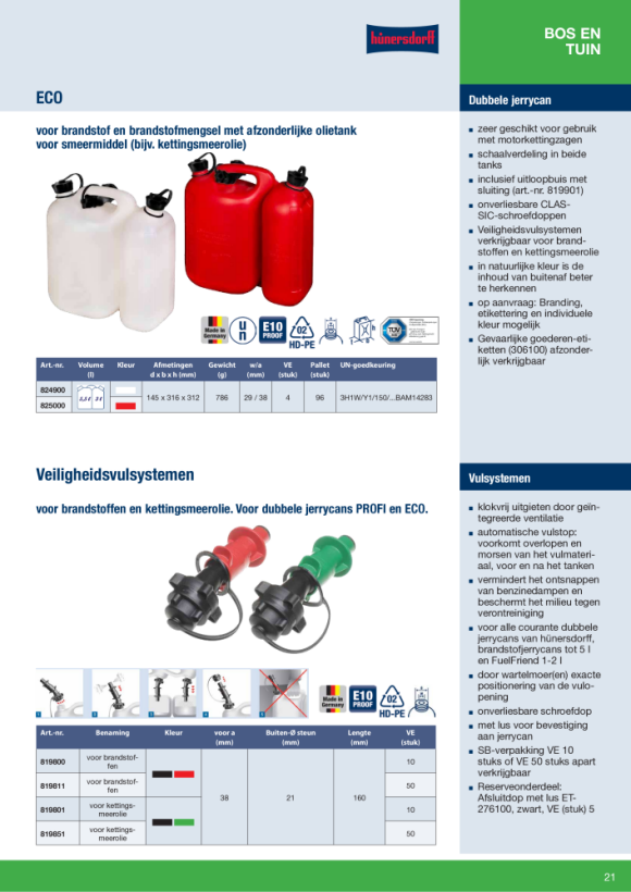 Hünersdorff Doppelkanister PROFI 6+3 L, HD-PE,rot mit Satteltasche + Einfüllsysteme 805062