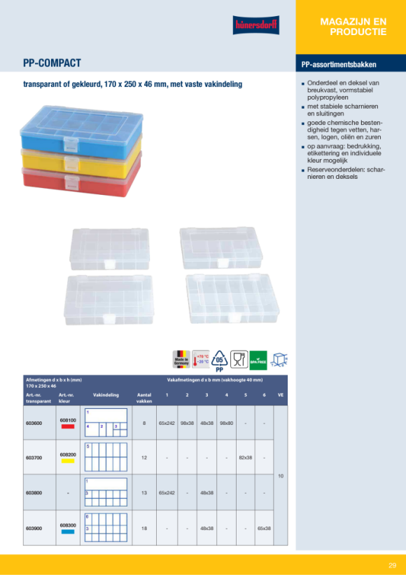 Hünersdorff Sort-kasten PP-COMPACT, 8 Fächer,170x250x46 mm 603600