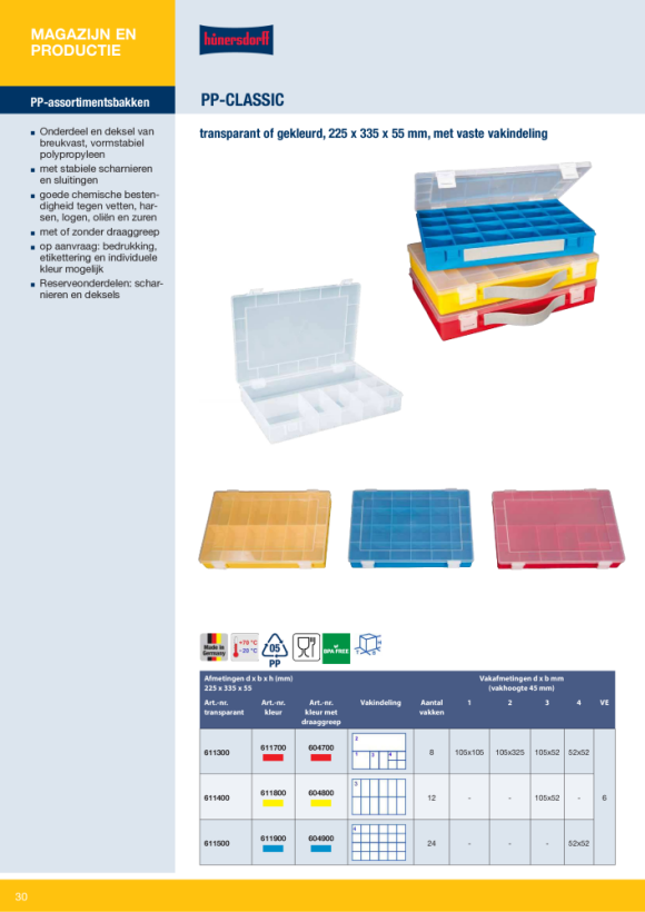 Hünersdorff Sort-kasten PP-CLASSIC, 8 Fächer,225x335x55 mm 611700