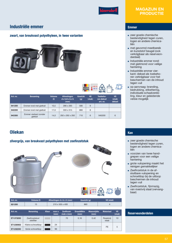 Hünersdorff Industrie-Eimer 17 L, rund mit Ausguss,schwarz, HDPE 942200