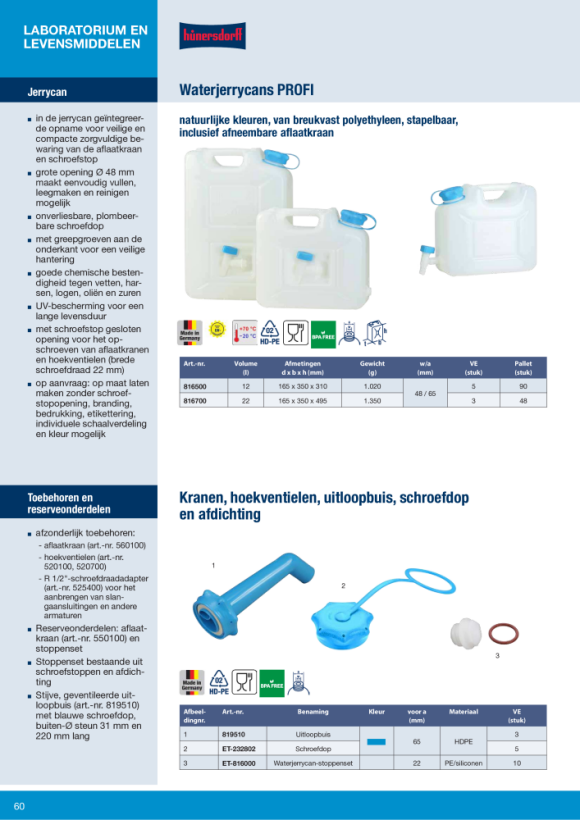 Hünersdorff Wasserkanister PROFI 12L, HD-PE,natur, mit UV-Schutz 816500