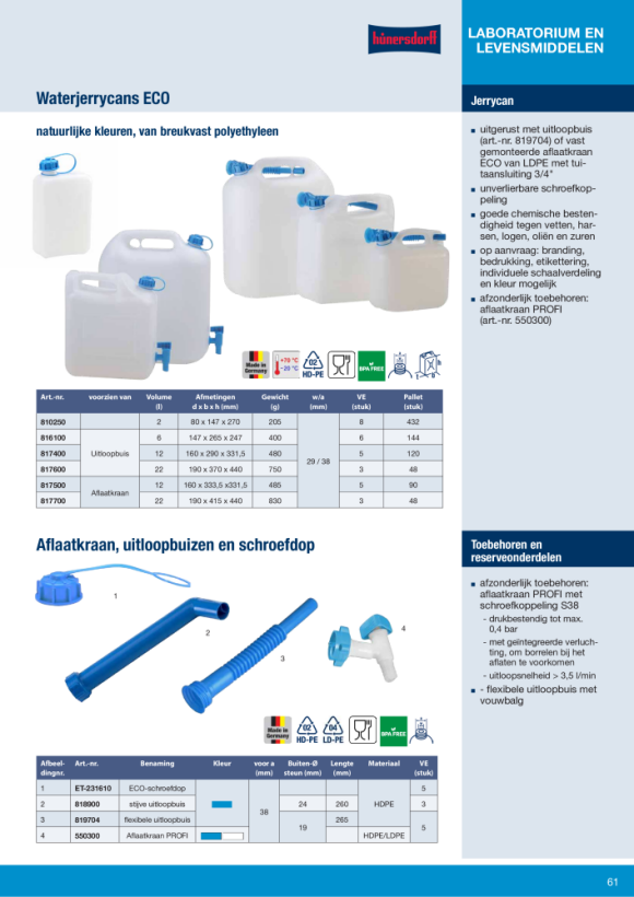 Hünersdorff Wasserkanister PROFI 12L, HD-PE,natur, mit UV-Schutz 816500