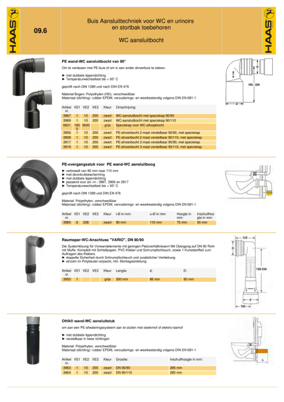 Otto Haas OHA-WC-Versprungbogen "Long" 65 cm, DN 90/110 mit Schrumpfschlauch 3952