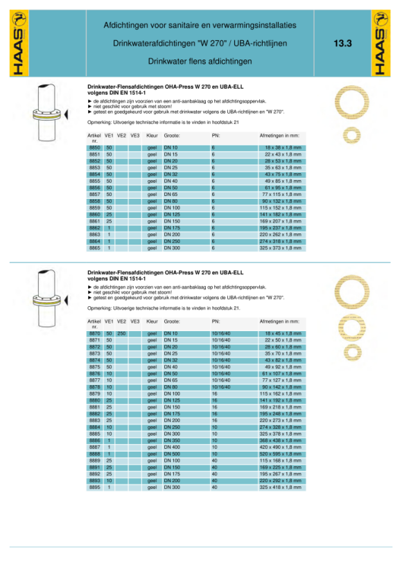 Otto Haas Trinkwasser-Flanschdichtung DN 10, PN 6, OHA-Press, 18 x 38 x 1,8 mm, W 270, UBA-ELL, DIN EN 1514-1 8850