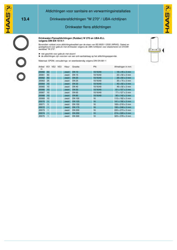 Otto Haas Trinkwasser-Flanschdichtung DN 10, PN 6, OHA-Press, 18 x 38 x 1,8 mm, W 270, UBA-ELL, DIN EN 1514-1 8850