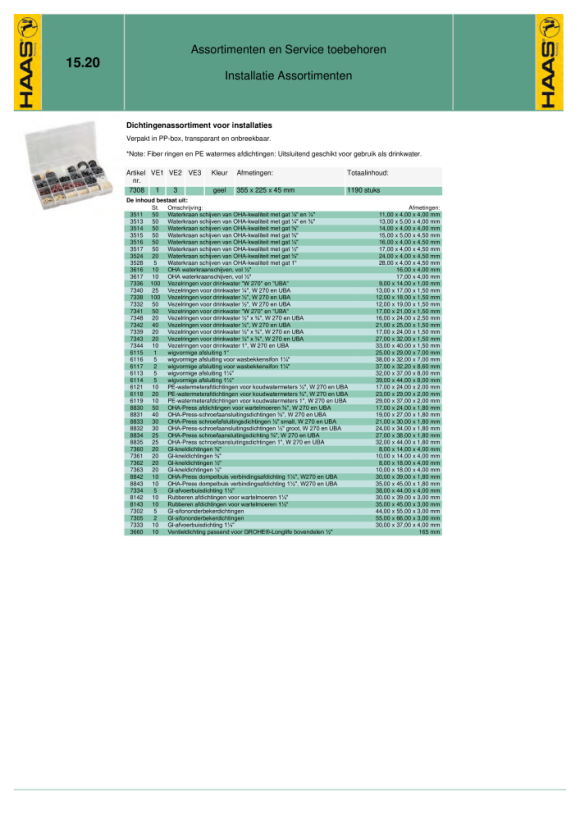 Otto Haas Installations-Dichtungs-Sortiment, Inhalt 1190 Stück 7308