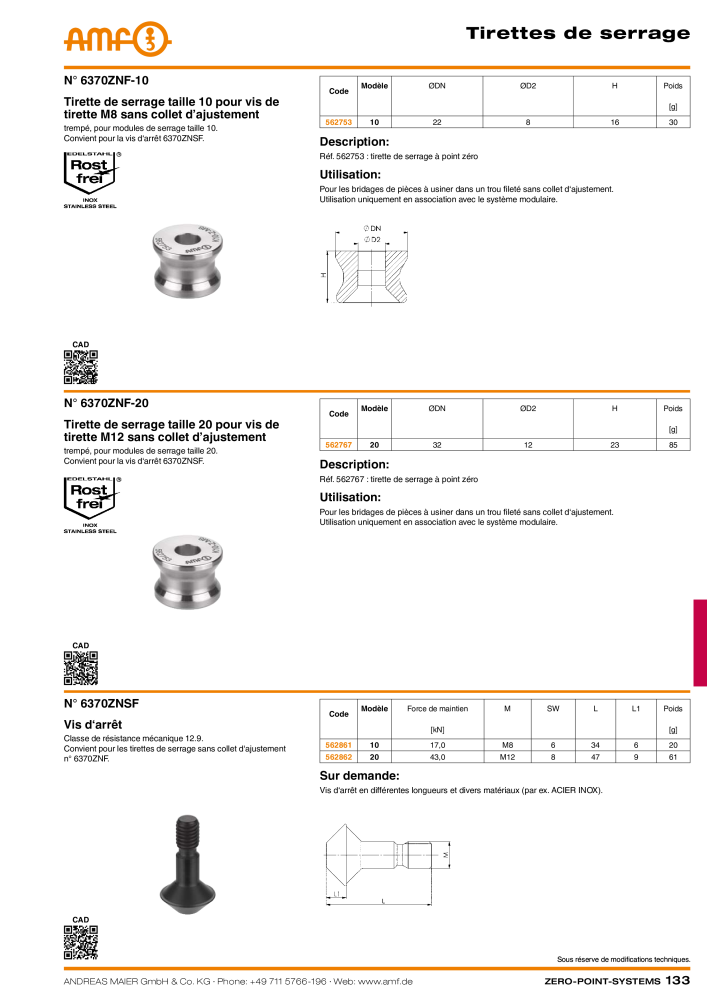 Catalogue AMF SYSTÈMES POINT ZÉRO Nb. : 20364 - Page 133